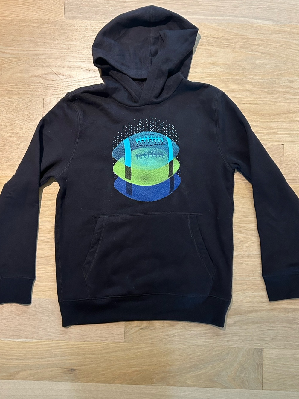 tek gear Black Crewneck Sweater with Blue and Green Football Graphic